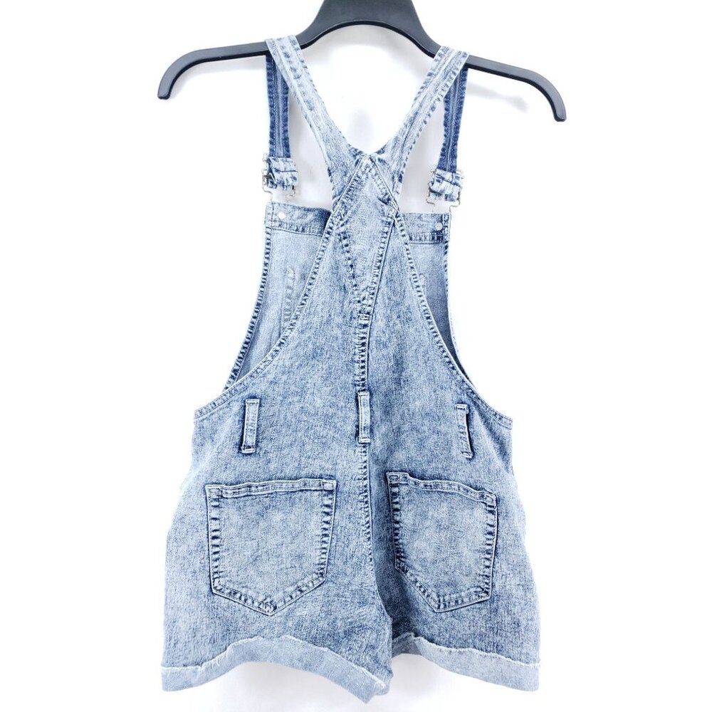 No Boundaries Juniors Medium 7-9 Acid Wash Denim Shortalls - Picture 2 of 8